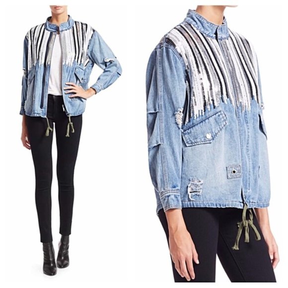 SCRIPTED Embellished Denim Anorak Jacket XS - Picture 1 of 10